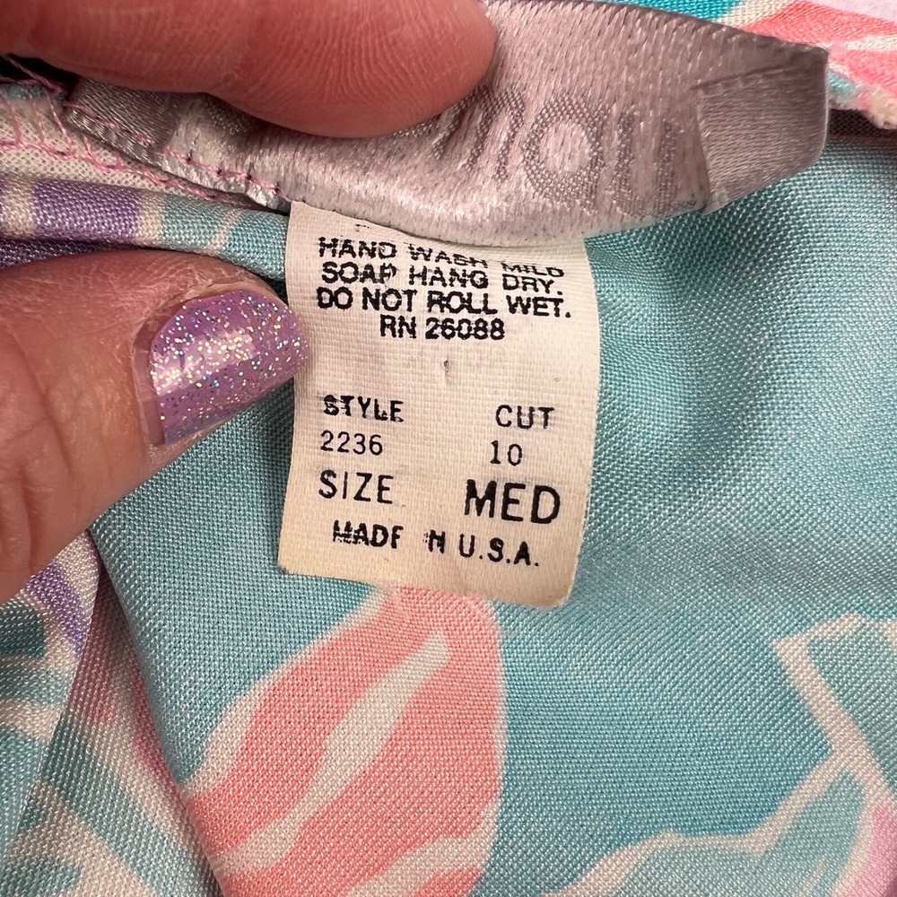 Stewart Vintage Tropical Leaf Print Faux Wrap Midi Skirt Pink Turquoise Med - Picture 9 of 11